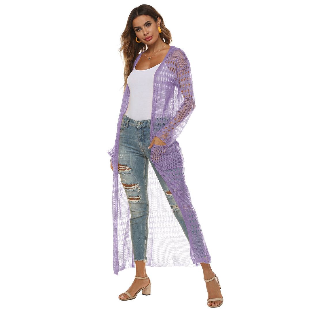 Damen luftiger Strickmantel mit durchbrochenem Design Drune