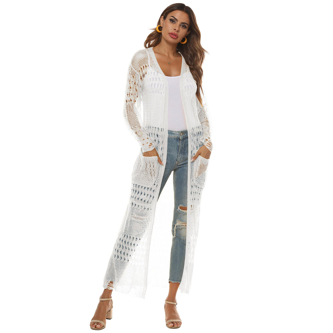 Damen luftiger Strickmantel mit durchbrochenem Design Drune