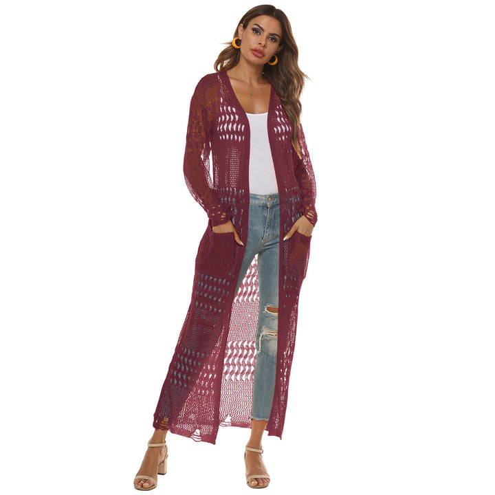 Damen luftiger Strickmantel mit durchbrochenem Design Drune
