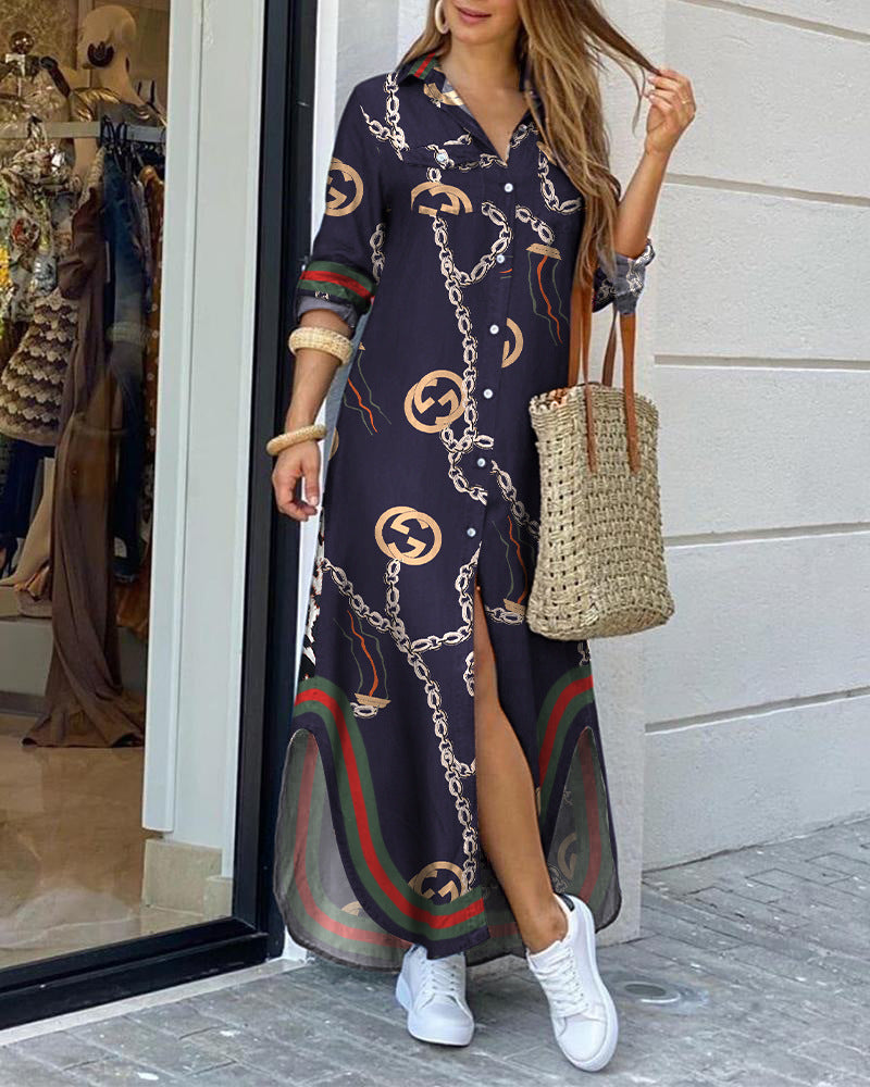 Damen Langarmkleid mit stilvollem Print und femininer Silhouette Drune