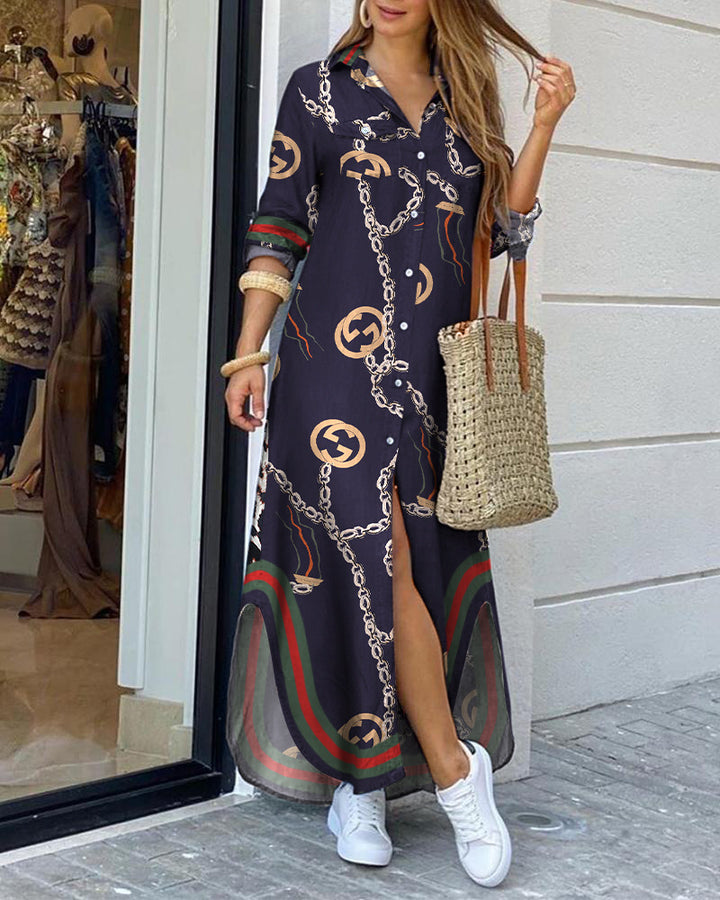 Damen Langarmkleid mit stilvollem Print und femininer Silhouette Drune
