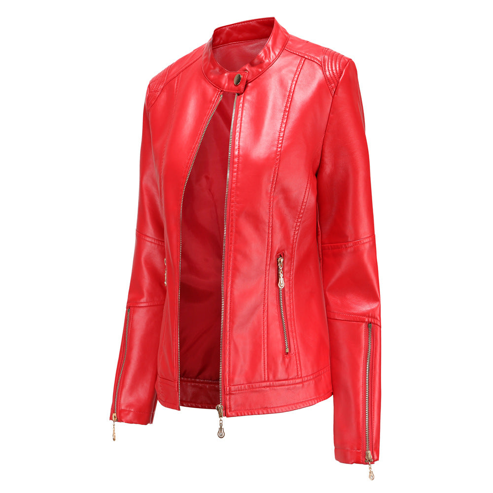 Damen modische Faux-Lederjacke mit minimalistischen Akzenten Drune