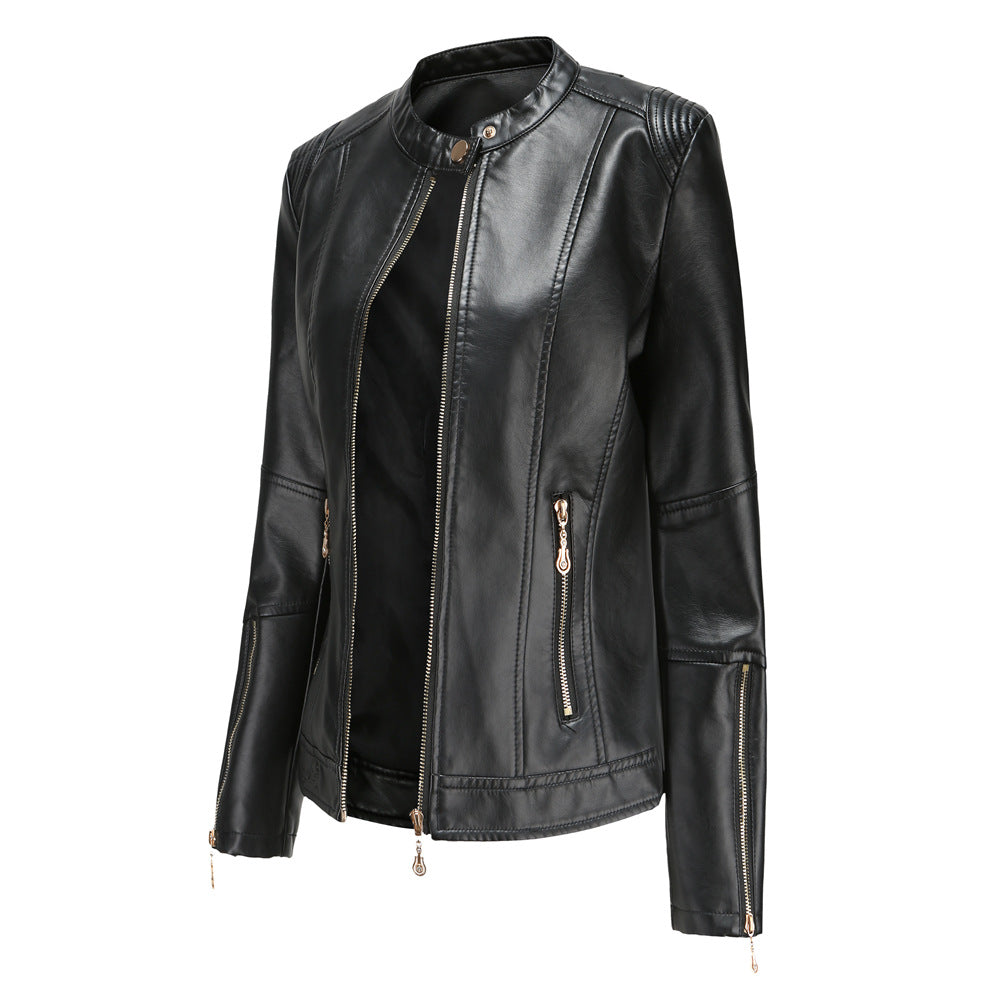 Damen modische Faux-Lederjacke mit minimalistischen Akzenten Drune