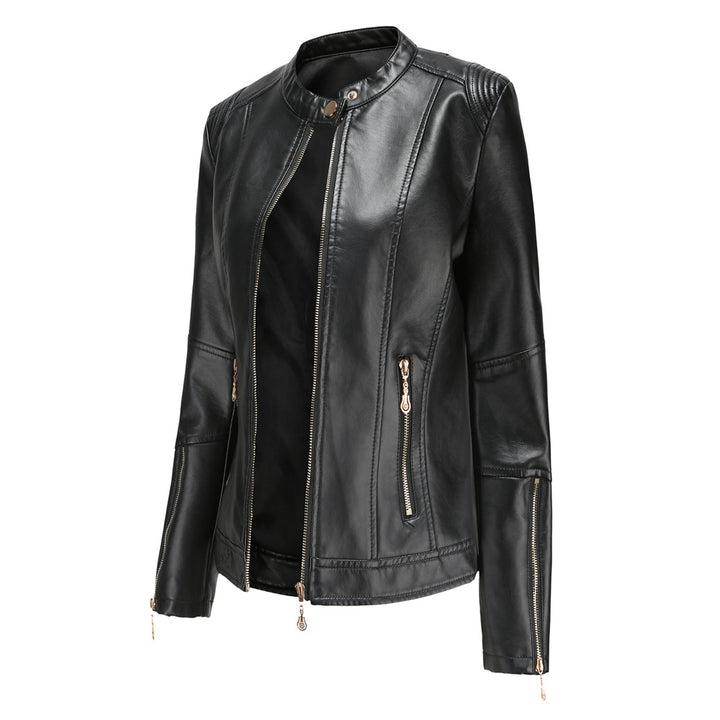 Damen modische Faux-Lederjacke mit minimalistischen Akzenten Drune