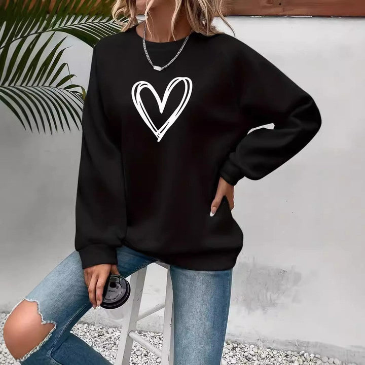 Drune | Herz-Print Rundhals-Langarm sweatshirt