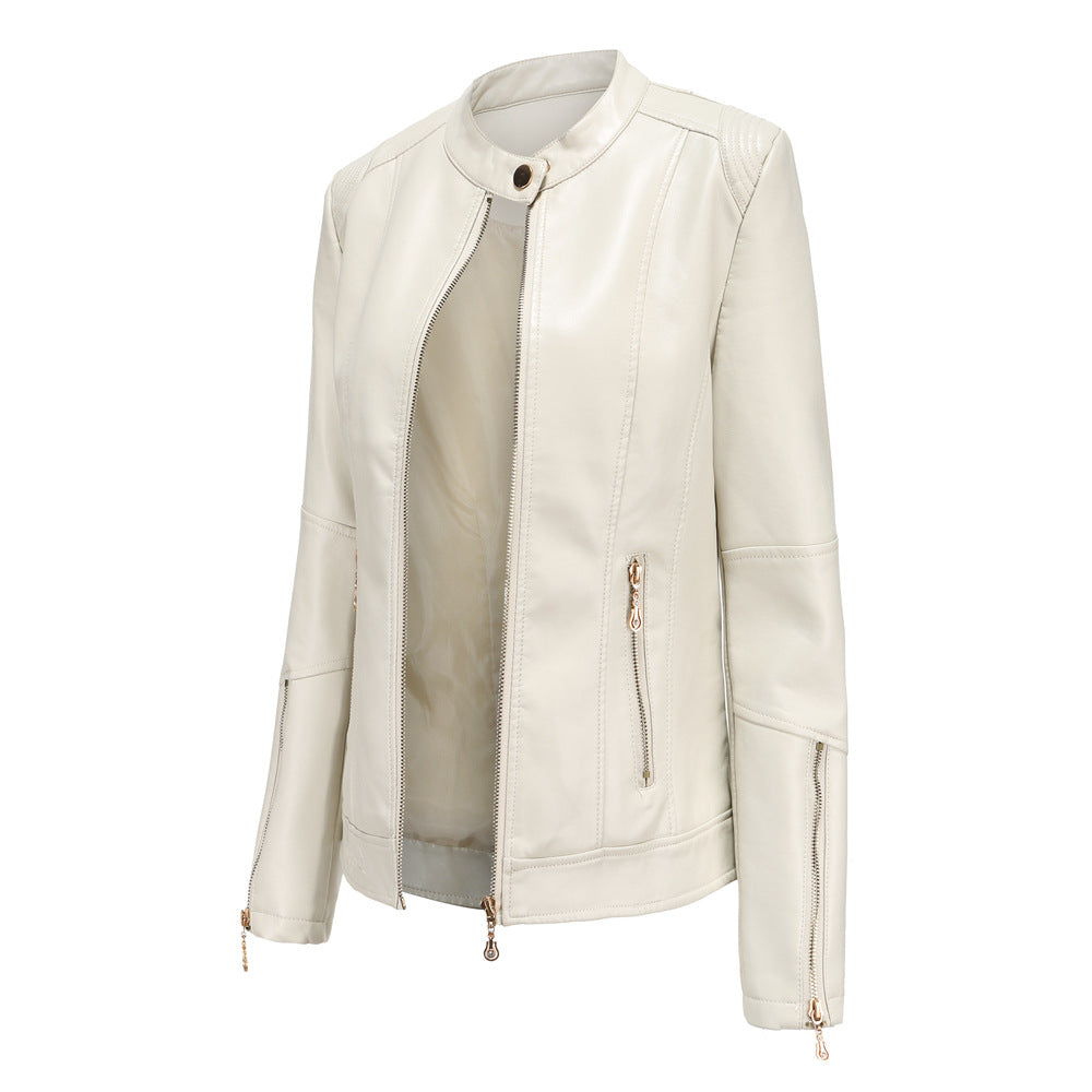Damen modische Faux-Lederjacke mit minimalistischen Akzenten Drune