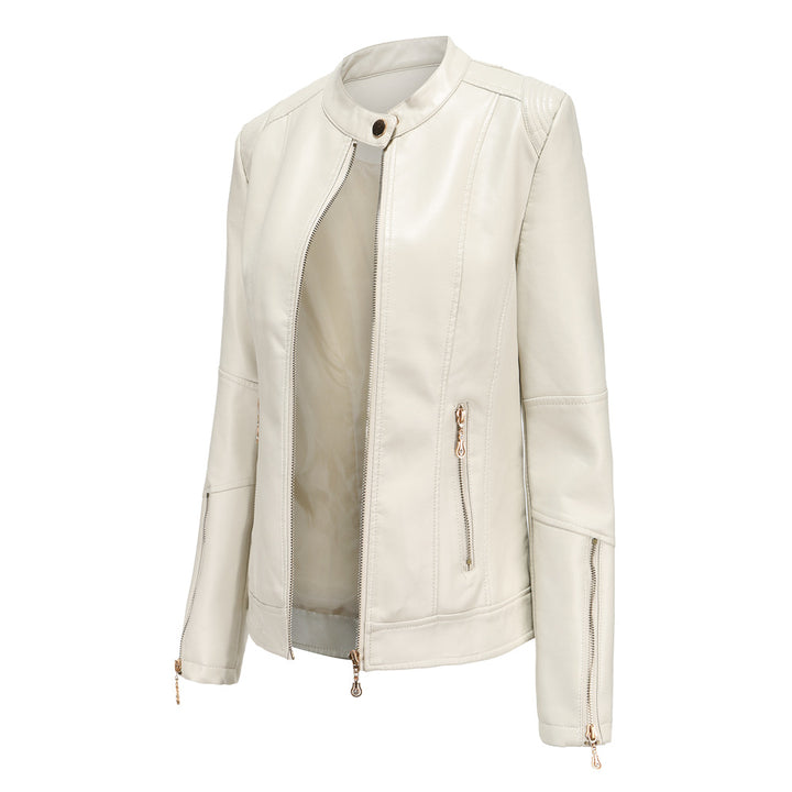 Damen modische Faux-Lederjacke mit minimalistischen Akzenten Drune