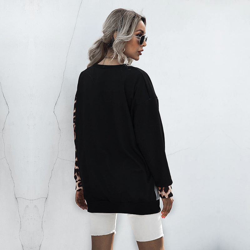 Damen lässiger Sweatshirt mit animalischen Mustern und kreativen Farbblöcken Drune