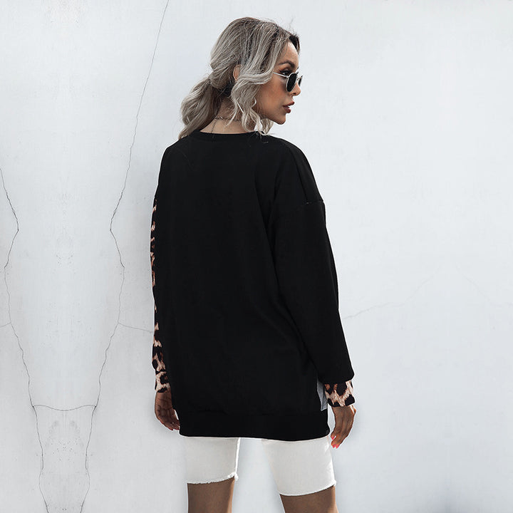 Damen lässiger Sweatshirt mit animalischen Mustern und kreativen Farbblöcken Drune