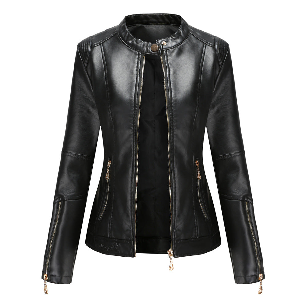 Damen modische Faux-Lederjacke mit minimalistischen Akzenten Drune