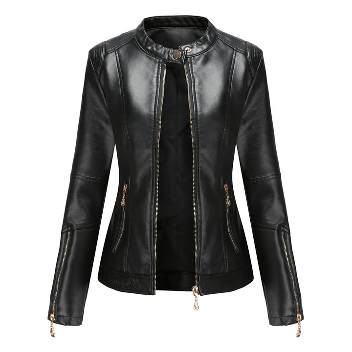 Damen modische Faux-Lederjacke mit minimalistischen Akzenten Drune