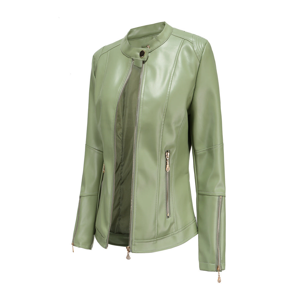 Damen modische Faux-Lederjacke mit minimalistischen Akzenten Drune