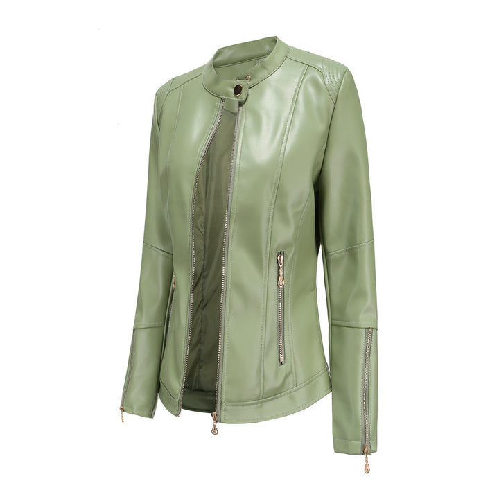 Damen modische Faux-Lederjacke mit minimalistischen Akzenten Drune