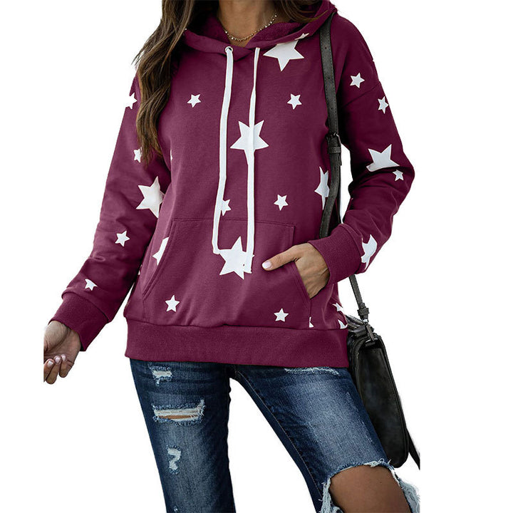 Damen lockerer Hoodie mit Sternenmotiv und praktischer Kängurutasche Drune