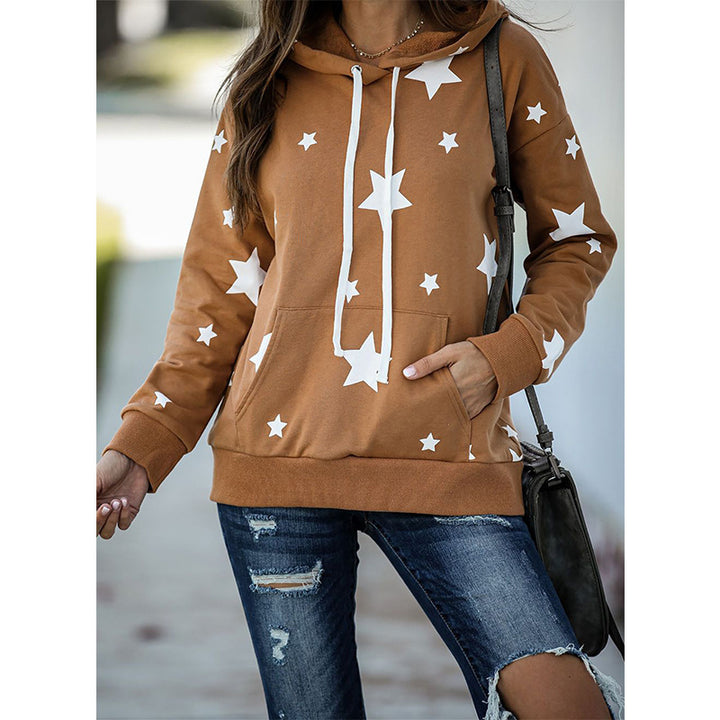Damen lockerer Hoodie mit Sternenmotiv und praktischer Kängurutasche Drune