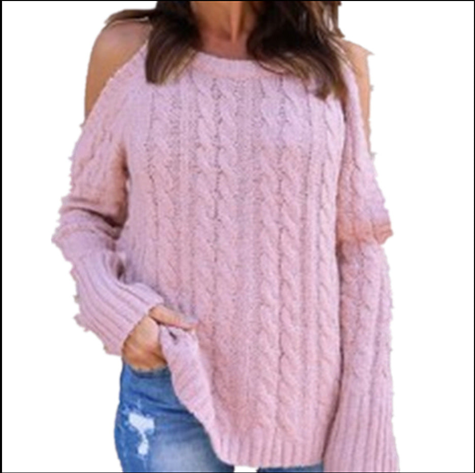Damen Grobstrick Pullover mit offenem Schulterdesign und lässiger Passform Drune