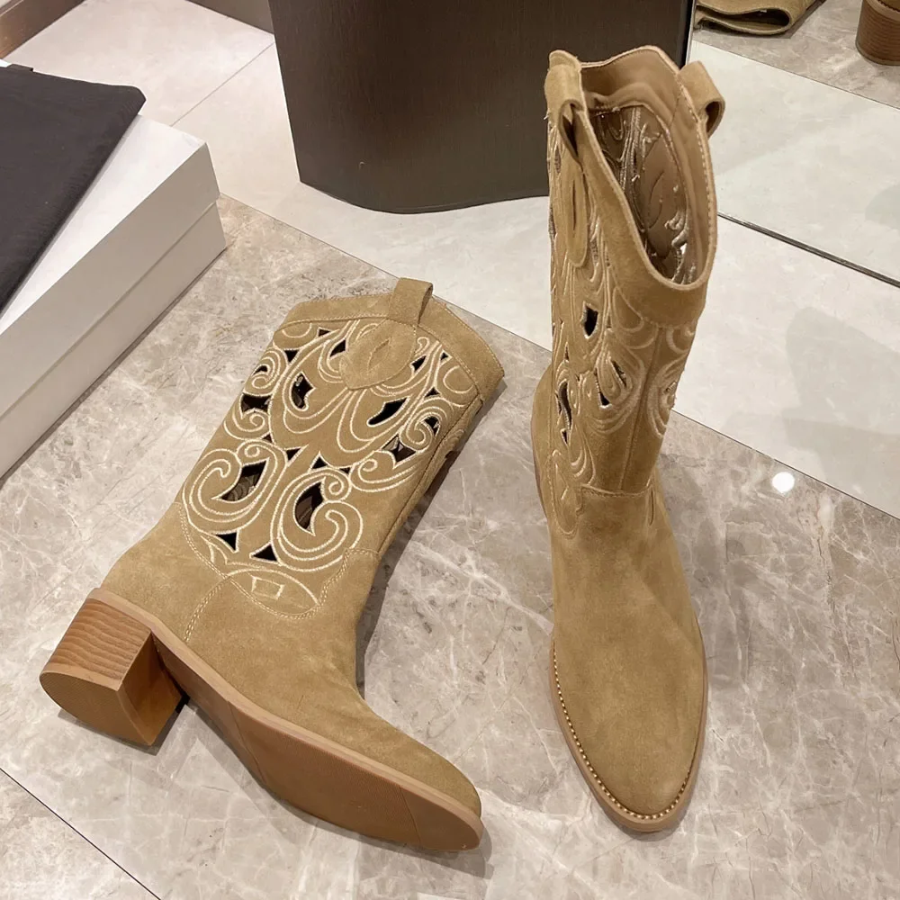 Drune | Bestickte Westernstiefel Damen mit Dekorativen Ausschnitten, Cowboystiefel Damen