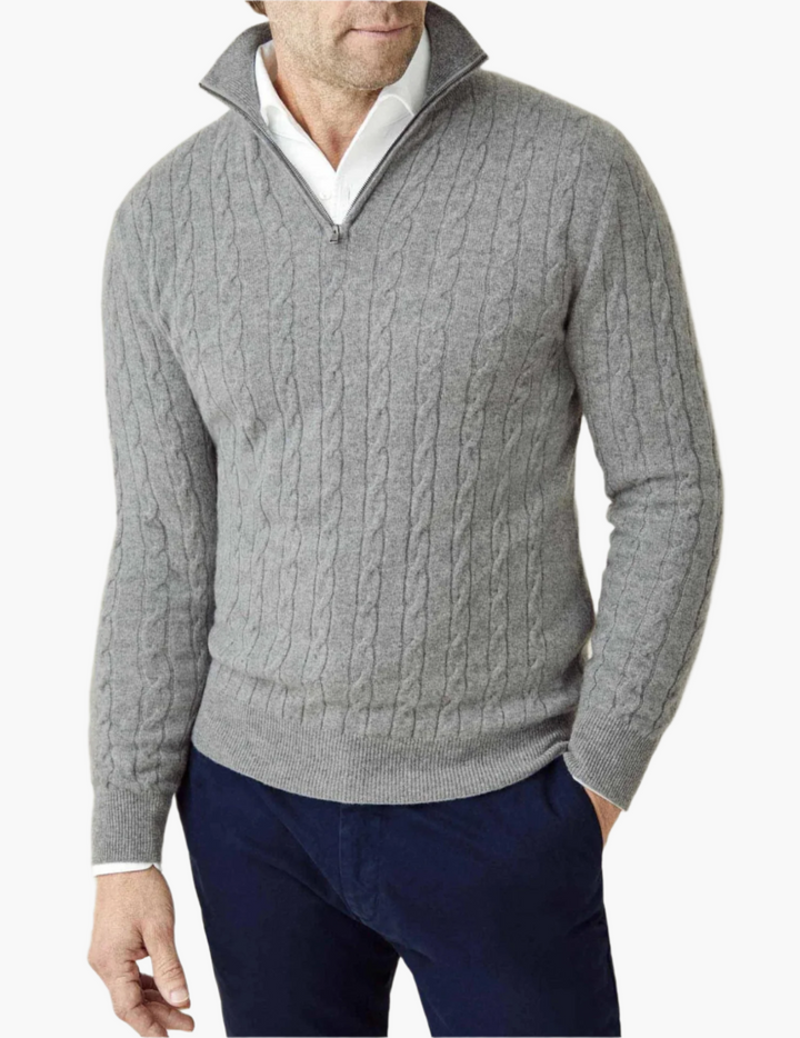 Drune | Zopfmuster Strickpullover mit Reißverschluss - Eleganter Business & Freizeit Pullover
