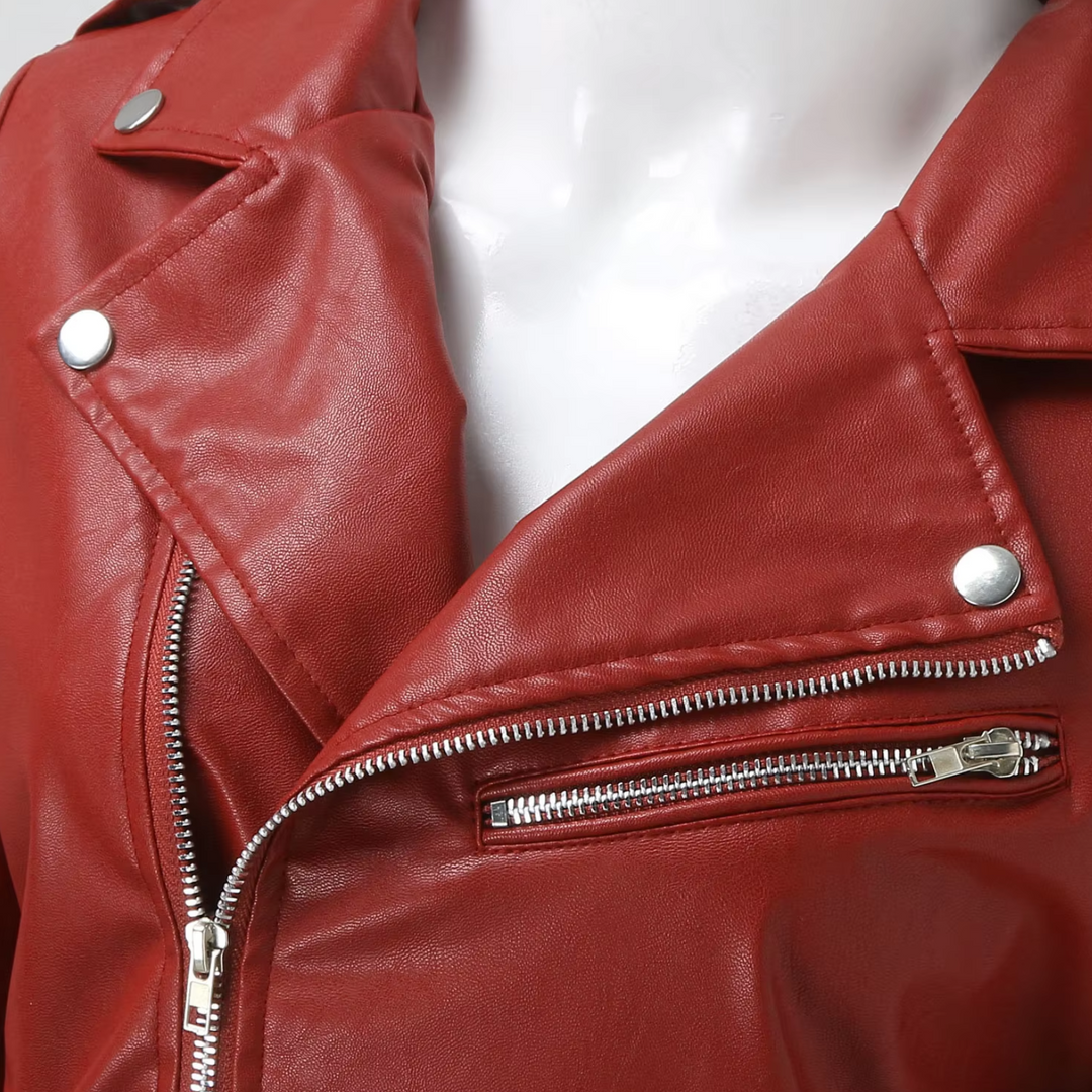Drune | Jacke Damen Biker Modell mit Gürtel und Reißverschlussdetails