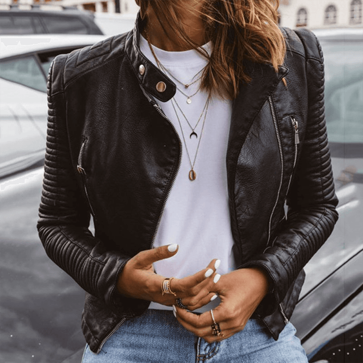 Drune | Damen Slim Fit Stehkragen PU Jacke