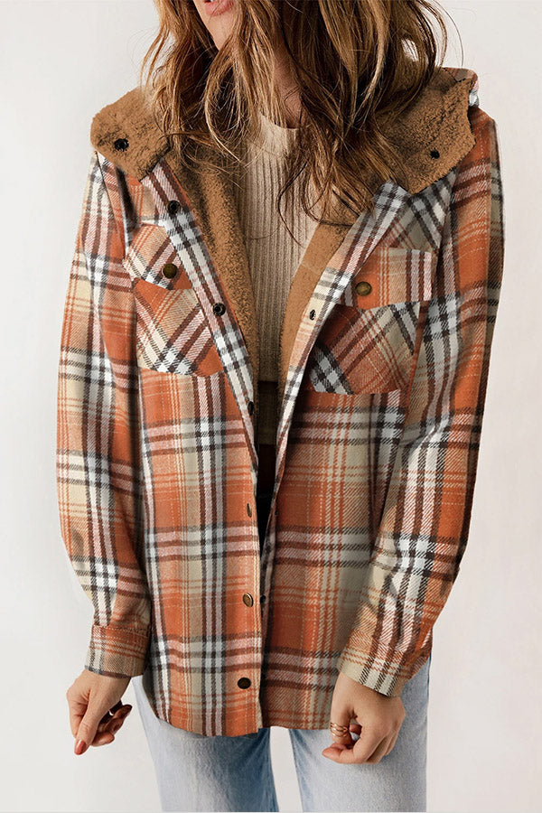 Drune | Druckknopf Sherpa Fleece Gefütterte Kapuzen-Flanelljacke