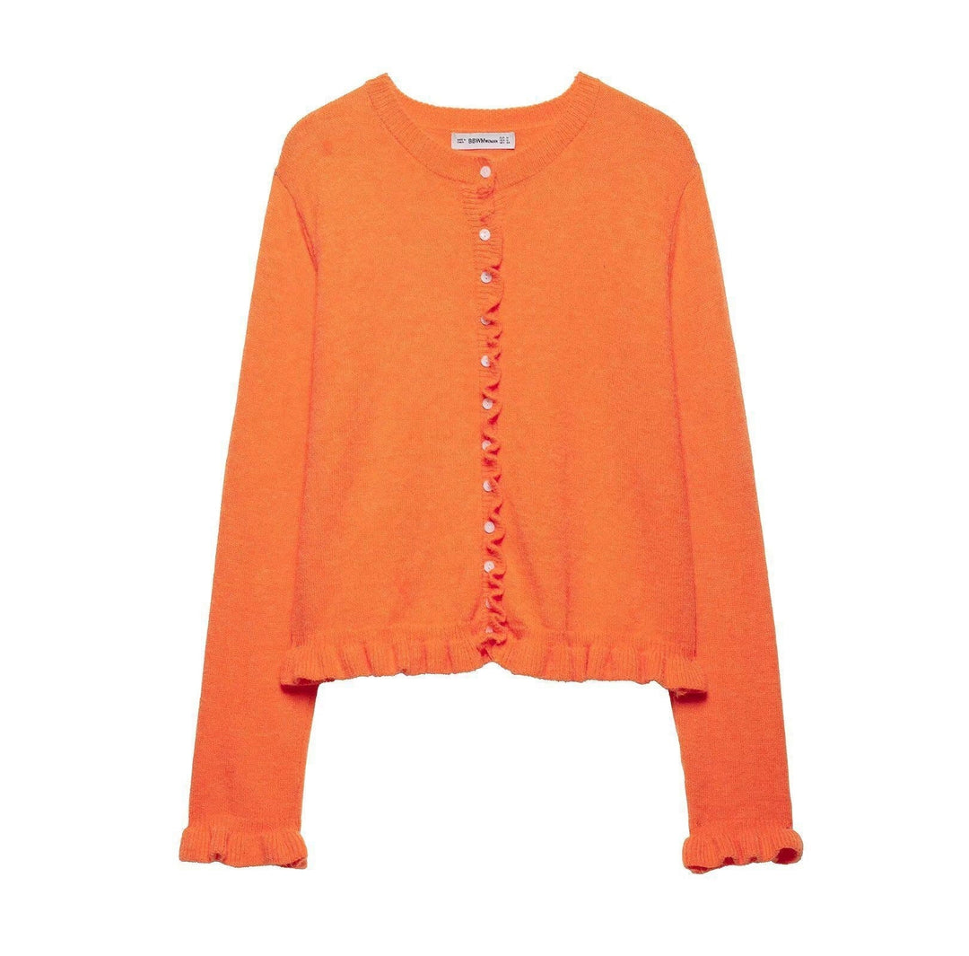 Drune | Ruffled women's cardigan with buttons, chic layered top
