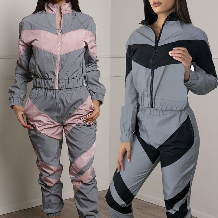 Damen Sportliches Jogginganzug mit kontrastierenden Farbakzenten und sportlichem Schnitt Drune