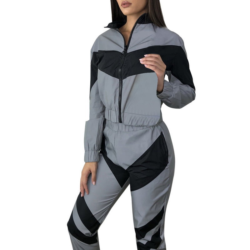 Damen Sportliches Jogginganzug mit kontrastierenden Farbakzenten und sportlichem Schnitt Drune