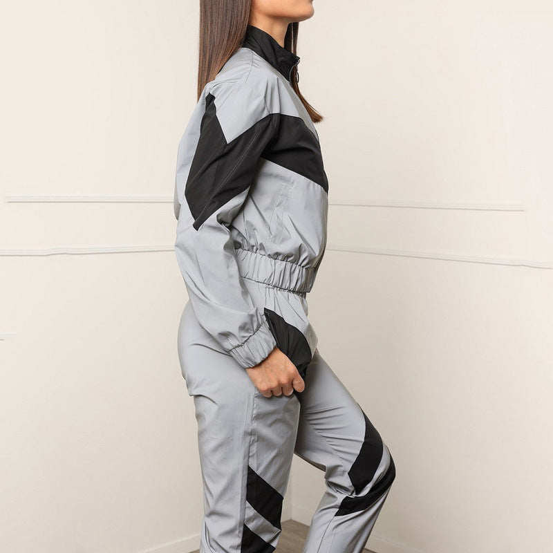 Damen Sportliches Jogginganzug mit kontrastierenden Farbakzenten und sportlichem Schnitt Drune