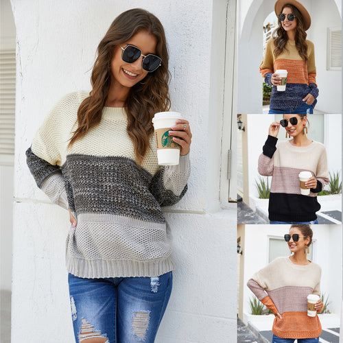 Damen Grobstrickpullover mit modischem Blockdesign und lässigem Schnitt Drune