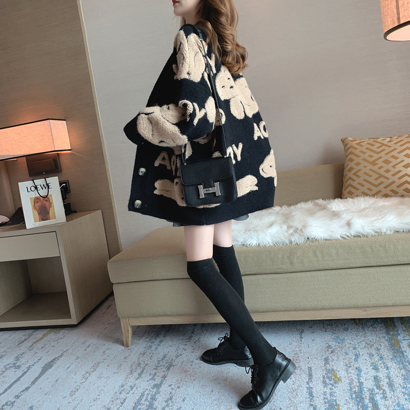 Damen Strickjacke mit verspieltem Motiv und großen Taschen Drune