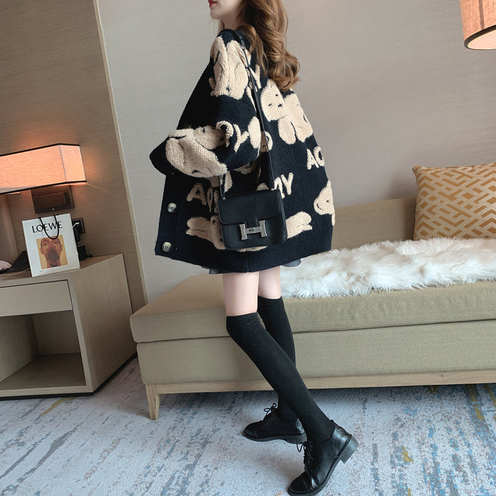 Damen Strickjacke mit verspieltem Motiv und großen Taschen Drune