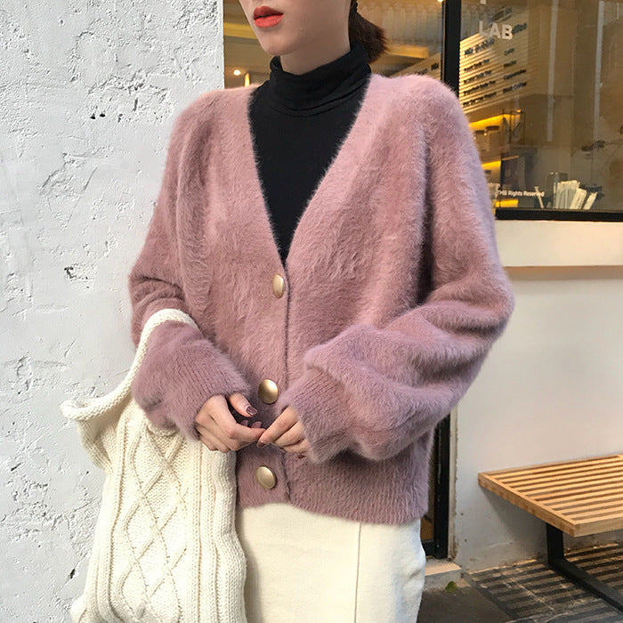 Damen Weicher Cardigan mit voluminösen Armen und eleganten Knöpfen Drune
