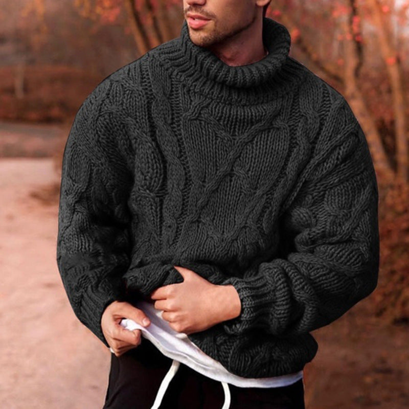 Drune | Sweater Hoher Kragen Wolle Übergröße Passform Kabelstrick Design