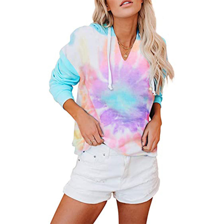 Damen V-Ausschnitt Kapuzenpullover mit Batikdesign Drune