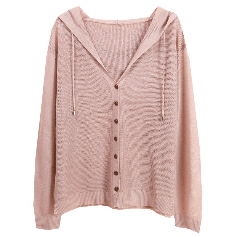 Damen Strickjacke mit Kapuze und eleganten Holzknöpfen Drune