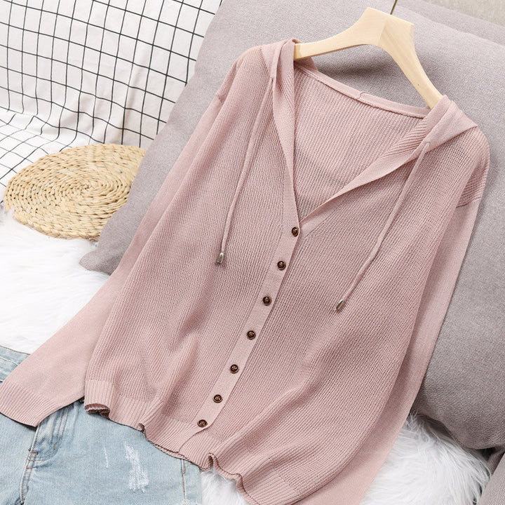 Damen Strickjacke mit Kapuze und eleganten Holzknöpfen Drune