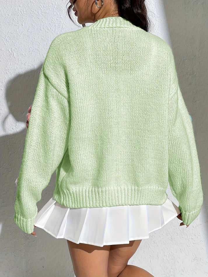 Drune | Blumenmuster Wolle Strickjacke Für Damen - Perfekt für Casual Days