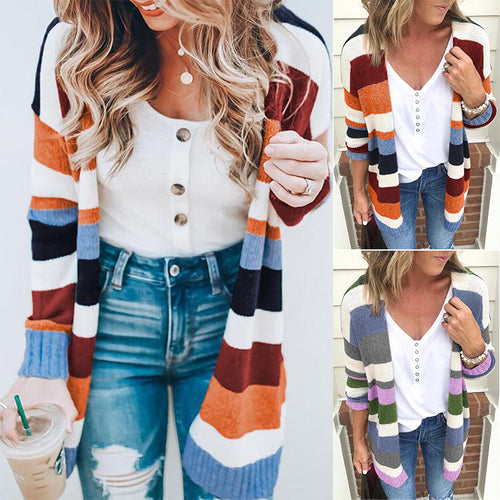 Damen lässiger Strickcardigan mit modernen Streifen Drune
