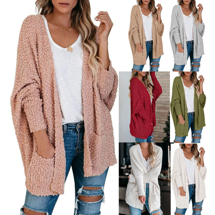 Damen kuschelige Strickjacke mit offenem Schnitt und großen Taschen Drune