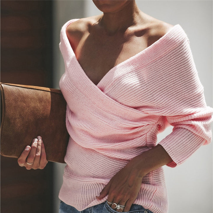 Damen Wickelpullover mit weitem Schnitt und offener Schulterpartie Drune