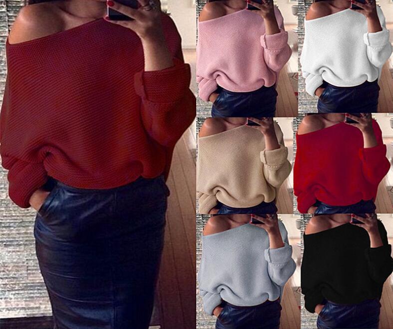 Damen Strickpullover mit weitem Ausschnitt und lässigem Fall Drune
