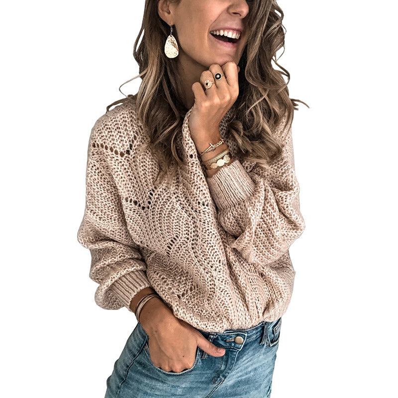 Damen Grobstrickpullover mit weitem Schnitt und filigranem Muster Drune