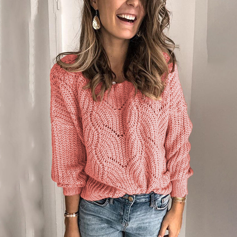 Damen Grobstrickpullover mit weitem Schnitt und filigranem Muster Drune