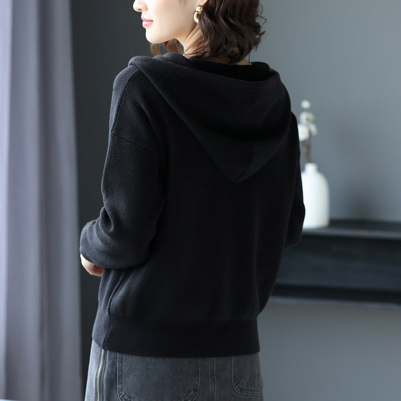Damen Strickjacke mit Kapuze und Knopfverschluss Drune