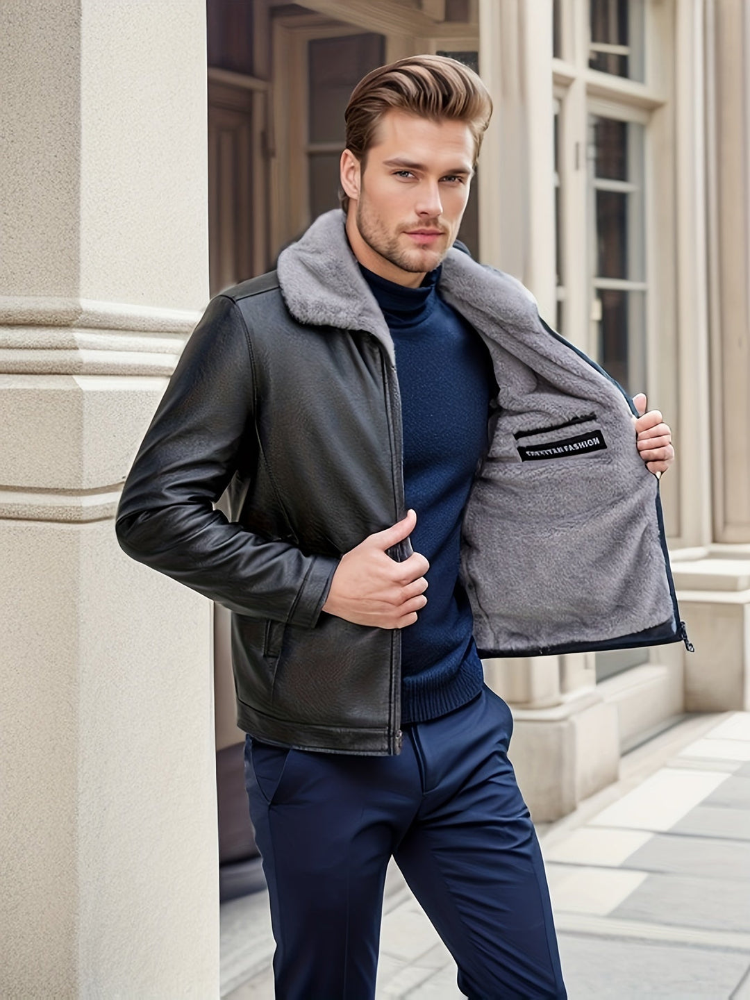 Drune | Reißverschluss Mit Revers Kunstleder Winterjacke - Perfekt für Winter