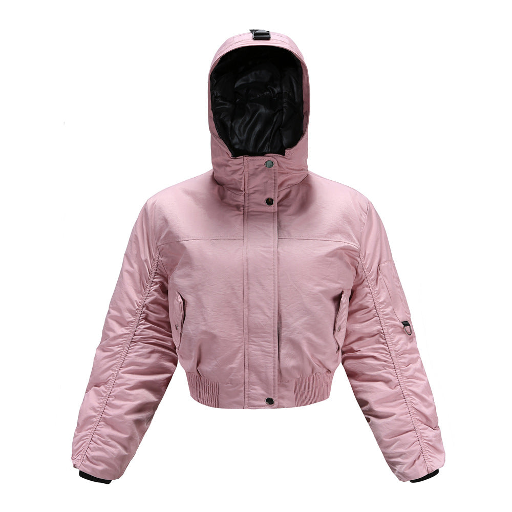 Damen cropped Outdoor-Jacke mit verstellbarem Kapuzenkragen und elastischen Bündchen Drune