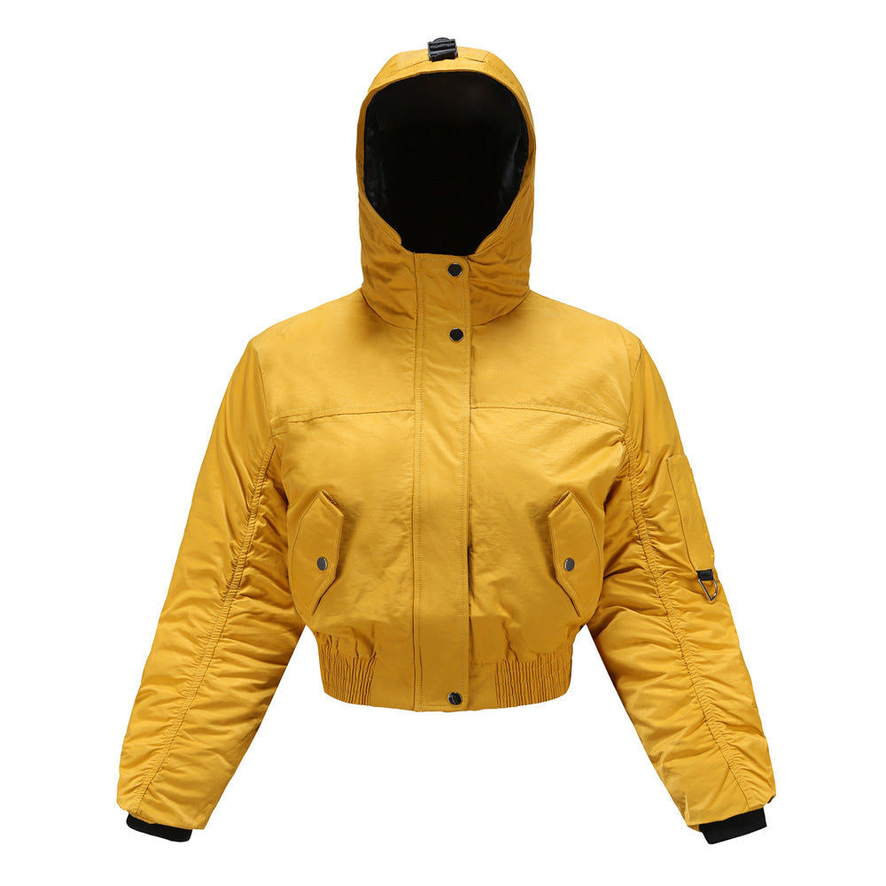 Damen cropped Outdoor-Jacke mit verstellbarem Kapuzenkragen und elastischen Bündchen Drune