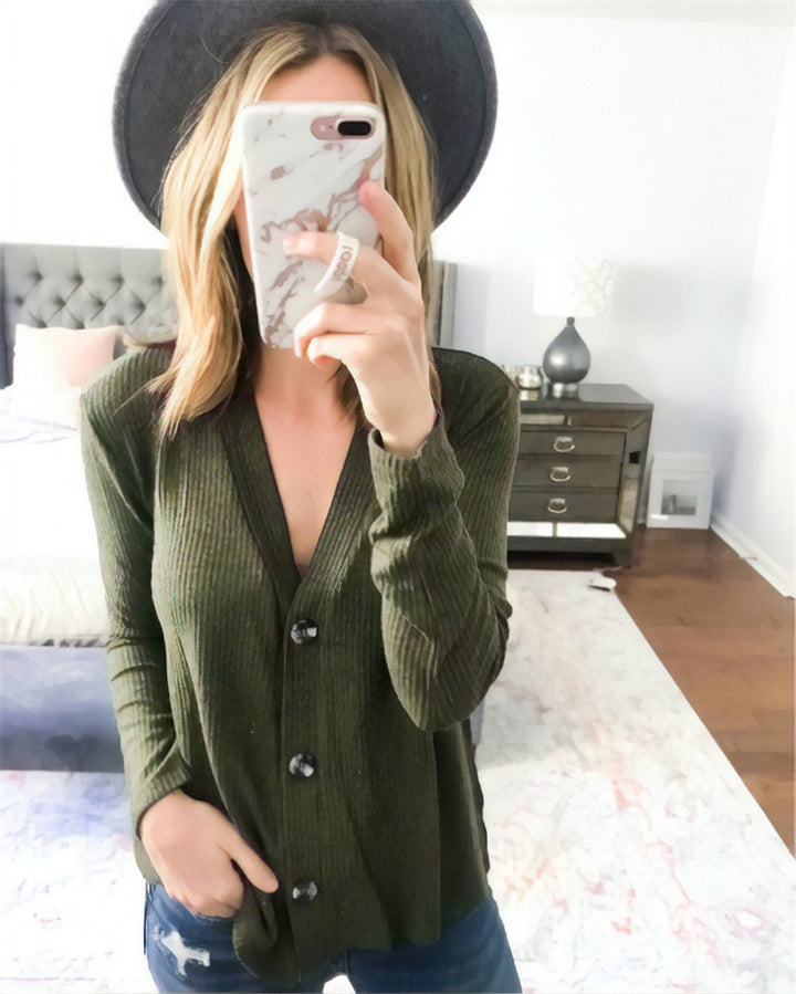Damen Langarmshirt mit dekorativen Knopfdetails Drune