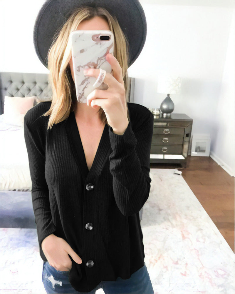 Damen Langarmshirt mit dekorativen Knopfdetails Drune